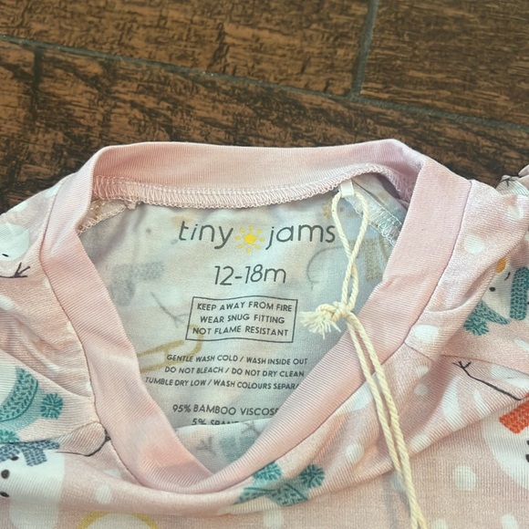 Tiny Jams Pink Snowman Bamboo Long Sleeve 2 Piece Pajama Set NWT - Picture 6 of 10